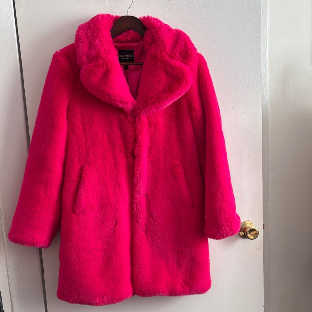 Barneys New York Hot Pink Faux Fur Coat